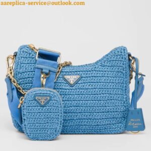 Replica Prada Re-Edition 2005 Shoulder Bag In Blue Raffia