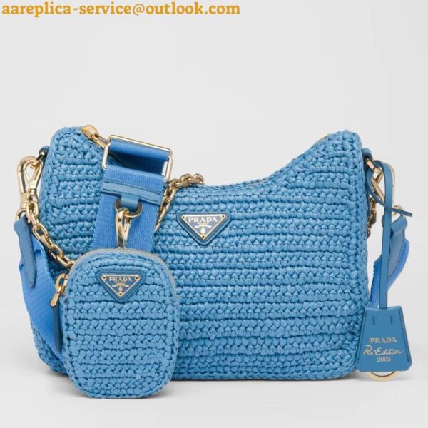 Replica Prada Re-Edition 2005 Shoulder Bag In Blue Raffia 4