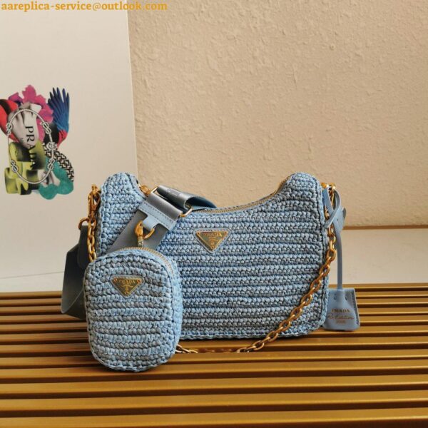 Replica Prada Re-Edition 2005 Shoulder Bag In Blue Raffia 6