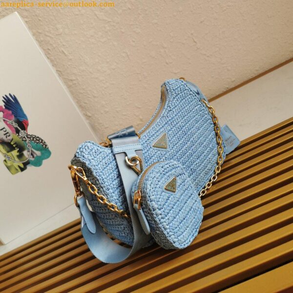 Replica Prada Re-Edition 2005 Shoulder Bag In Blue Raffia 7