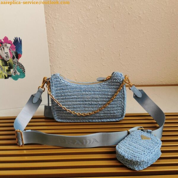 Replica Prada Re-Edition 2005 Shoulder Bag In Blue Raffia 8