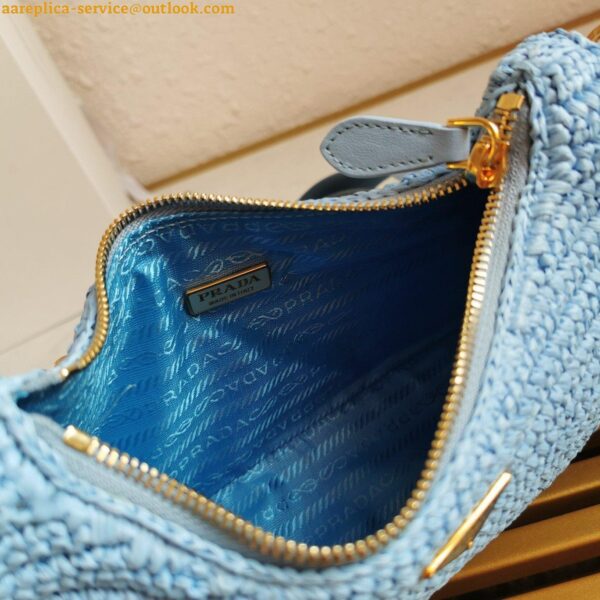 Replica Prada Re-Edition 2005 Shoulder Bag In Blue Raffia 9