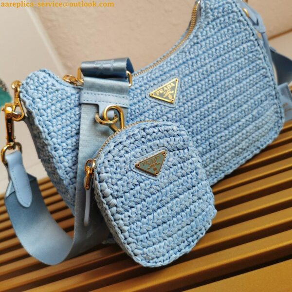 Replica Prada Re-Edition 2005 Shoulder Bag In Blue Raffia 10