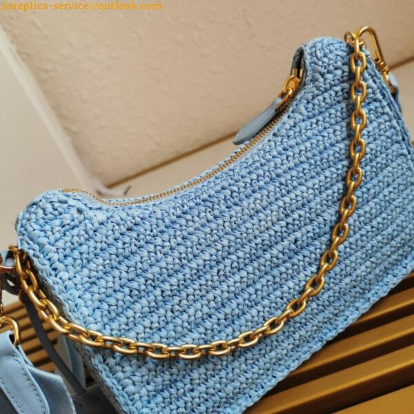 Replica Prada Re-Edition 2005 Shoulder Bag In Blue Raffia 12