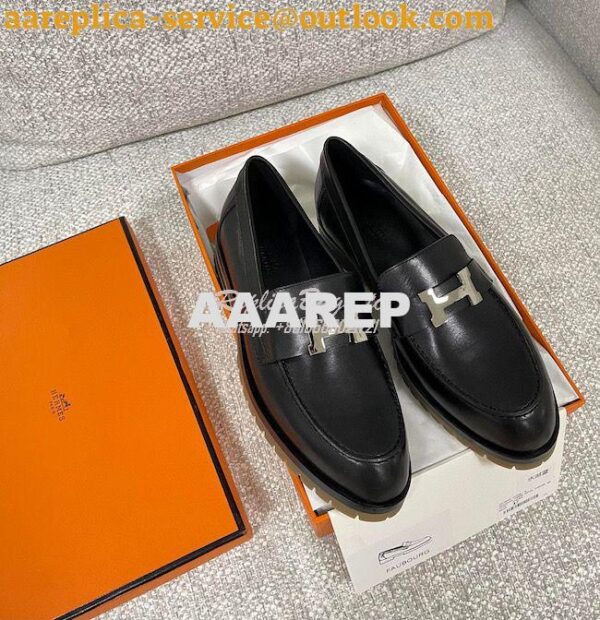 Replica Hermes Faubourg loafer in Black Calfskin H222252Z 3