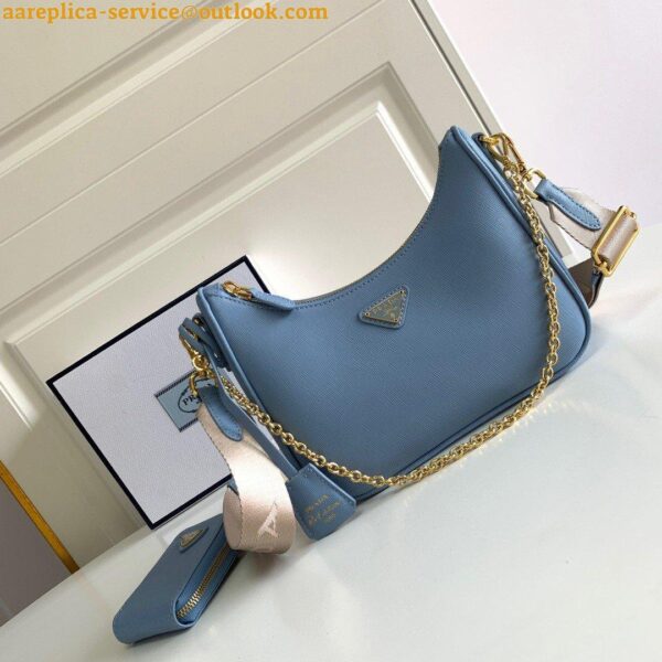 Replica Prada Re-Edition 2005 Shoulder Bag In Blue Saffiano Leather 6