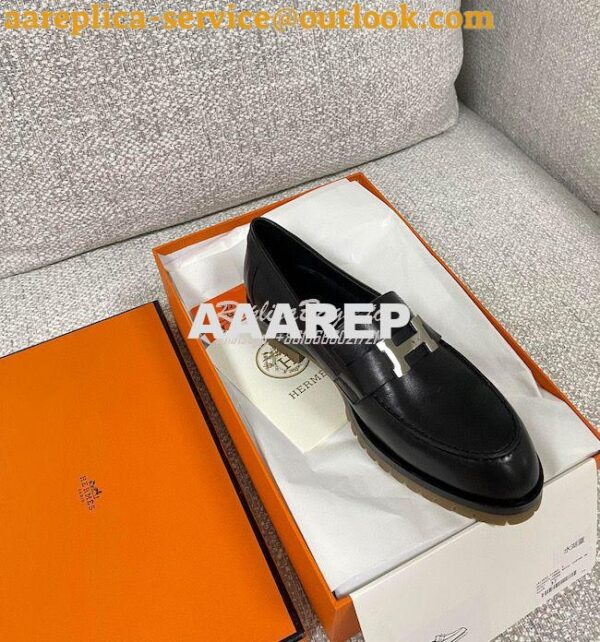 Replica Hermes Faubourg loafer in Black Calfskin H222252Z 7