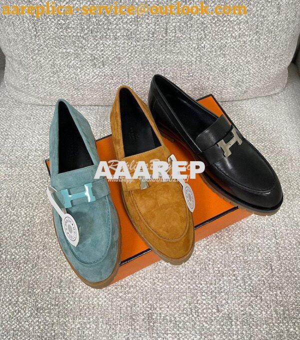 Replica Hermes Faubourg loafer in Suede Goatskin H222252Z Naturel 3