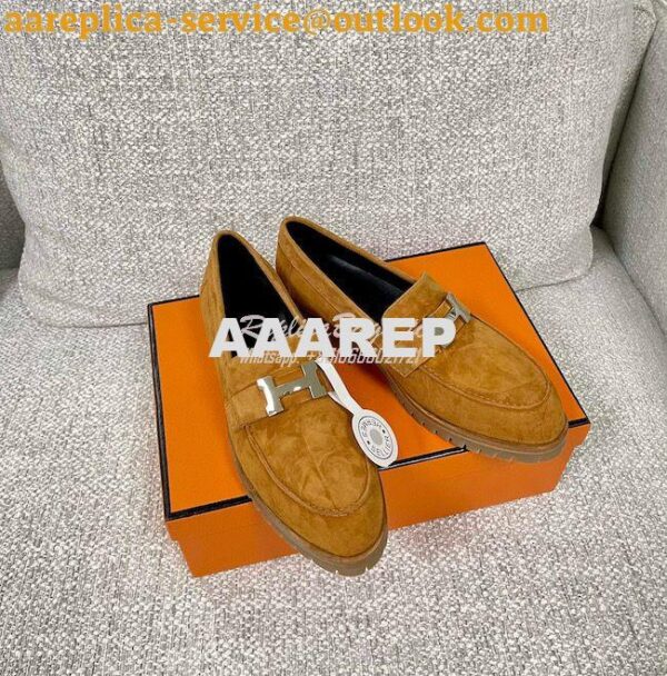 Replica Hermes Faubourg loafer in Suede Goatskin H222252Z Naturel 5