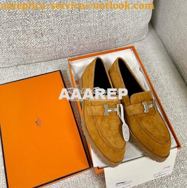 Replica Hermes Faubourg loafer in Suede Goatskin H222252Z Naturel 6