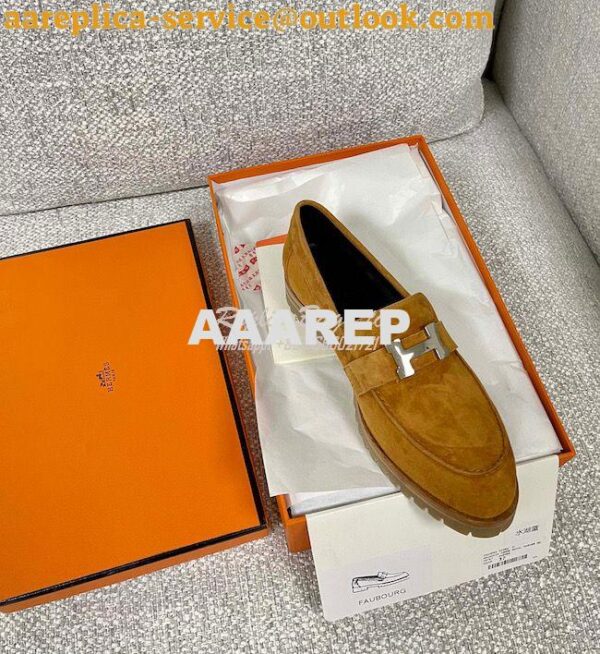 Replica Hermes Faubourg loafer in Suede Goatskin H222252Z Naturel 7