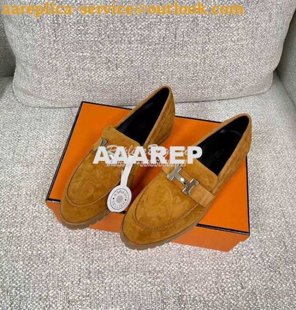 Replica Hermes Faubourg loafer in Suede Goatskin H222252Z Naturel 8