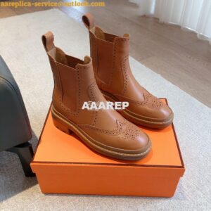 Replica Hermes Findlay Ankle Boot in Glossed Calfskin With Thick Sole