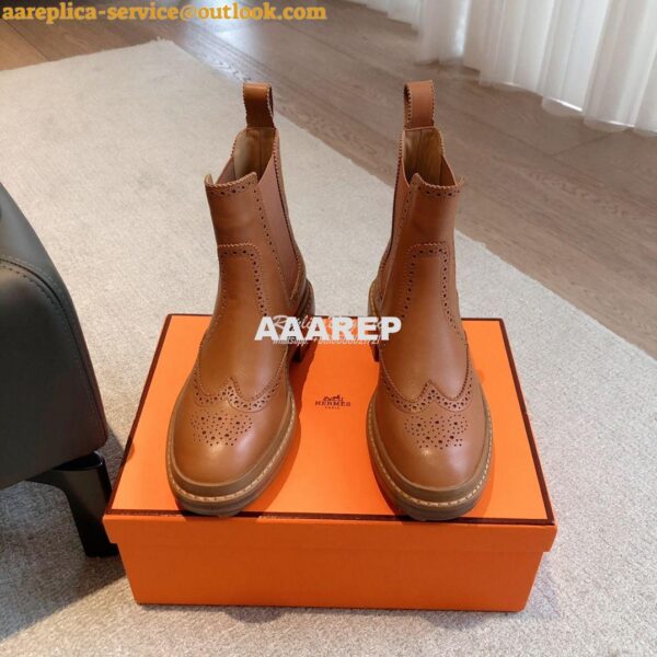 Replica Hermes Findlay Ankle Boot in Glossed Calfskin With Thick Sole 4