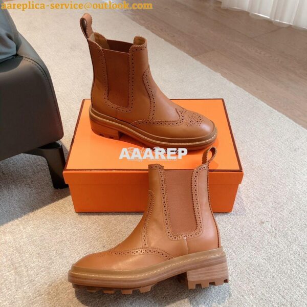 Replica Hermes Findlay Ankle Boot in Glossed Calfskin With Thick Sole 8