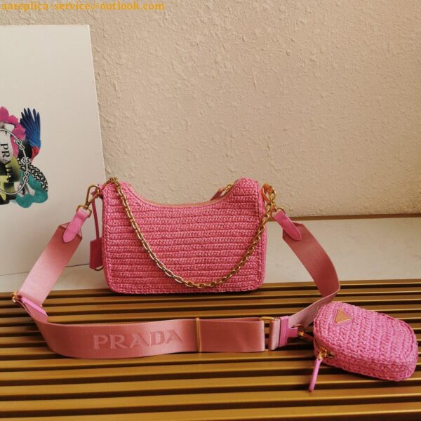 Replica Prada Re-Edition 2005 Shoulder Bag In Pink Raffia 18