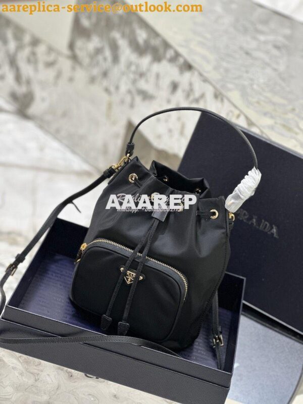 Replica Prada Duet Re-Nylon Bucket shoulder bag 1BH038 Black 4