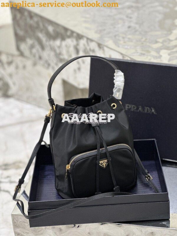 Replica Prada Duet Re-Nylon Bucket shoulder bag 1BH038 Black 5