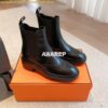 Replica Hermes Findlay Ankle Boot in Glossed Calfskin With Thick Sole