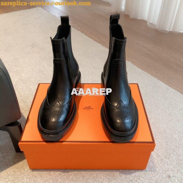 Replica Hermes Findlay Ankle Boot in Glossed Calfskin With Thick Sole 4