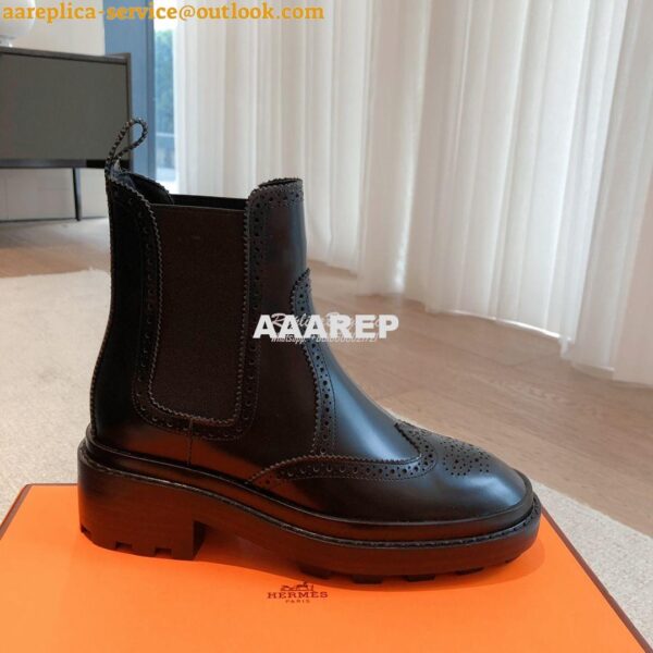 Replica Hermes Findlay Ankle Boot in Glossed Calfskin With Thick Sole 7