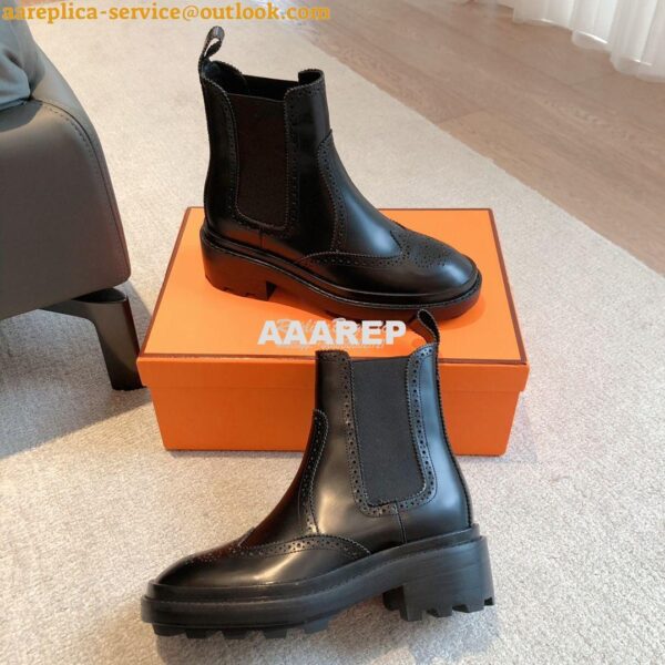 Replica Hermes Findlay Ankle Boot in Glossed Calfskin With Thick Sole 9