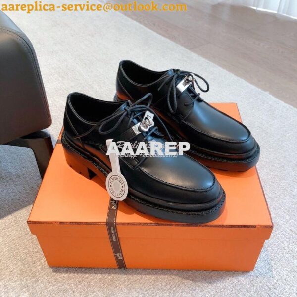 Replica Hermes First Oxford Shoes Glazed Calfskin H222071Z Black 5