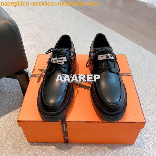 Replica Hermes First Oxford Shoes Glazed Calfskin H222071Z Black 7