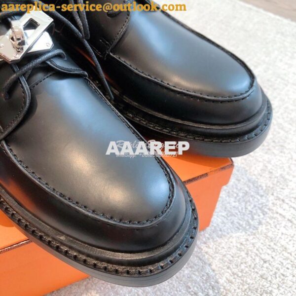 Replica Hermes First Oxford Shoes Glazed Calfskin H222071Z Black 9