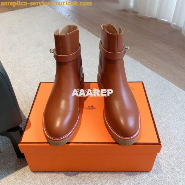 Replica Hermes Follow Ankle Boot in Heritage calfskin H222085Z Brown 4