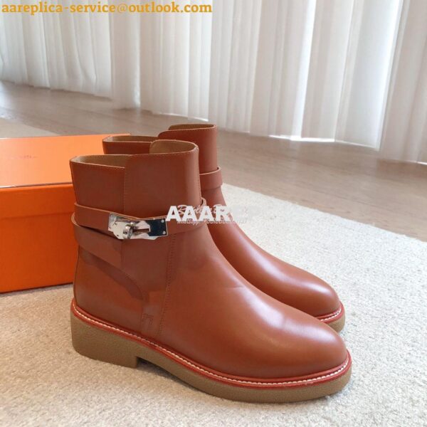 Replica Hermes Follow Ankle Boot in Heritage calfskin H222085Z Brown 7