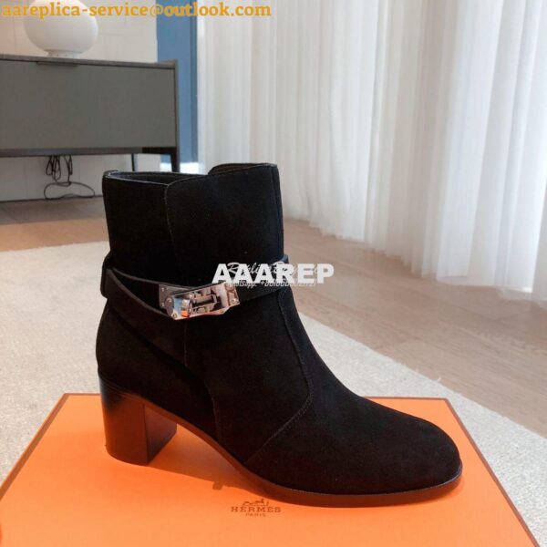 Replica Hermes Frenchie 50 Ankle Boot in Suede calfskin H222093Z Black 4