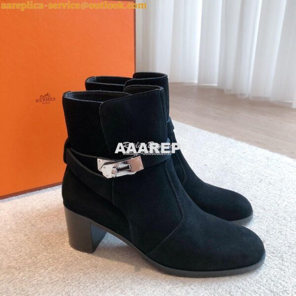 Replica Hermes Frenchie 50 Ankle Boot in Suede calfskin H222093Z Black 7