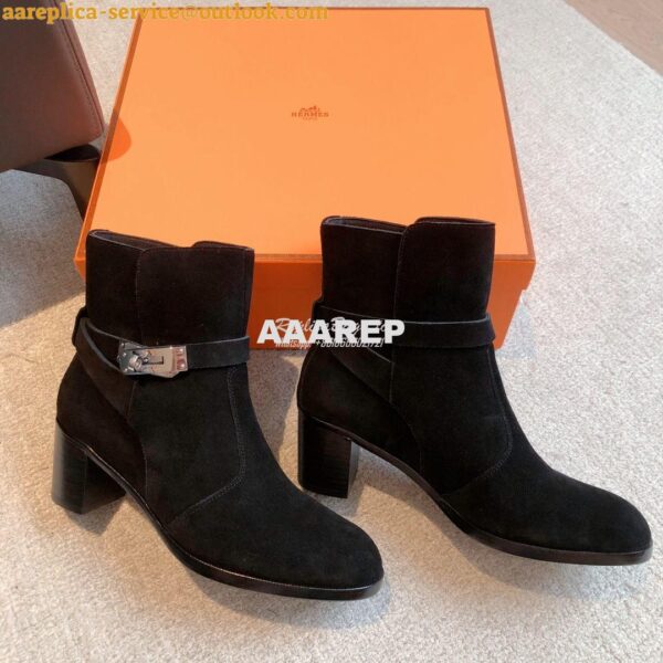 Replica Hermes Frenchie 50 Ankle Boot in Suede calfskin H222093Z Black 12