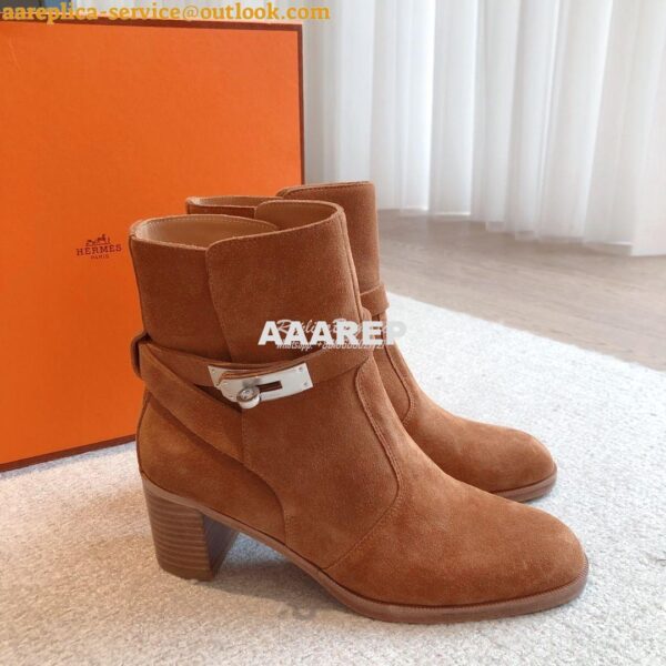 Replica Hermes Frenchie 50 Ankle Boot in Suede calfskin H222093Z Brown 3