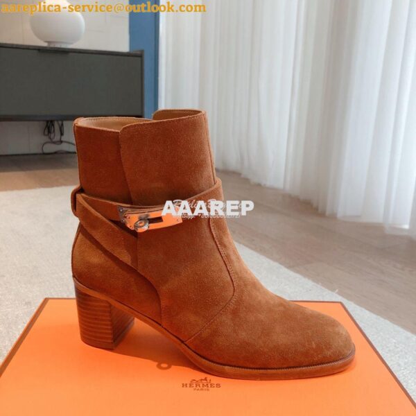 Replica Hermes Frenchie 50 Ankle Boot in Suede calfskin H222093Z Brown 4