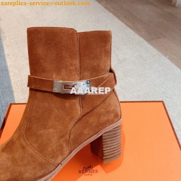 Replica Hermes Frenchie 50 Ankle Boot in Suede calfskin H222093Z Brown 10