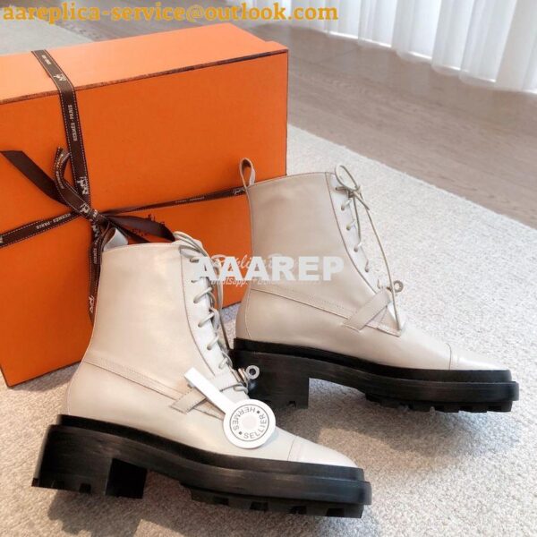 Replica Hermes Funk Ankle Boot in Glazed Calfskin H222070Z Beige Glais 10