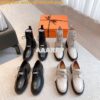 Replica Hermes Funk Ankle Boot in Glazed Calfskin H222070Z Beige Glais