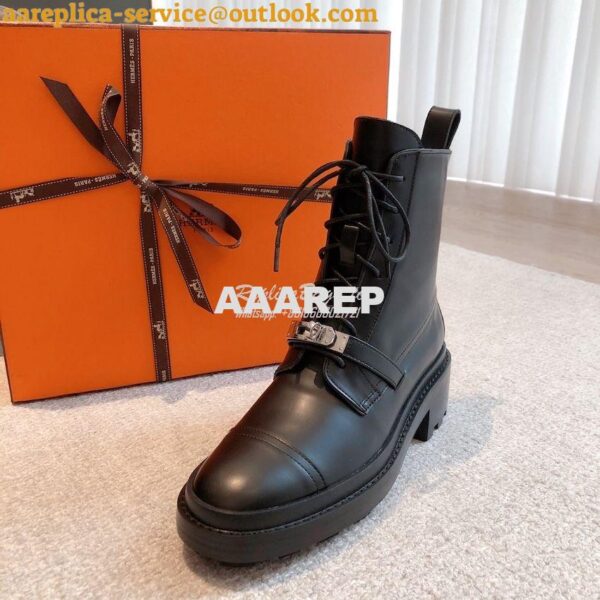 Replica Hermes Funk Ankle Boot in Glazed Calfskin H222070Z Black 7