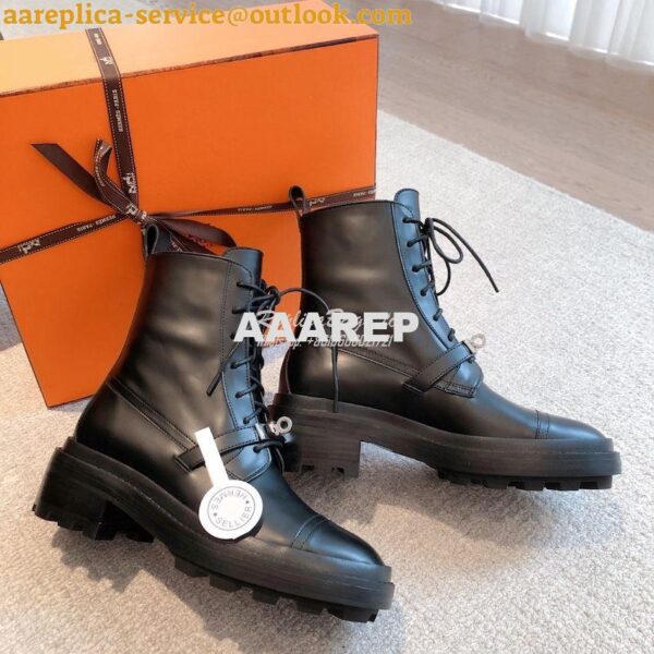 Replica Hermes Funk Ankle Boot in Glazed Calfskin H222070Z Black 9