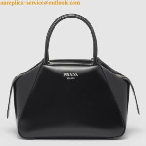 Replica Prada Supernova Small Top Handle Bag In Black Brushed Leather