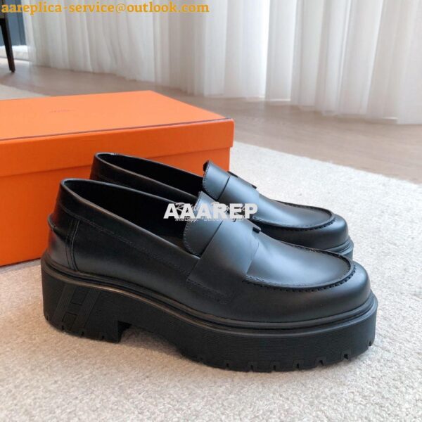 Replica Hermes Hitch Loafer H Cadenas in Glazed Calfskin H232059Z 5