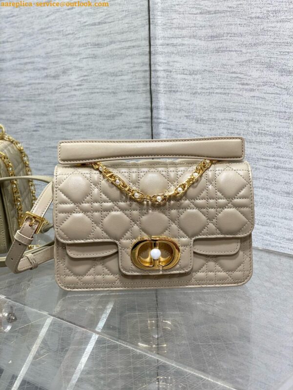 Replica Dior Small Jolie Top Handle Bag in Beige Cannage Calfskin 13