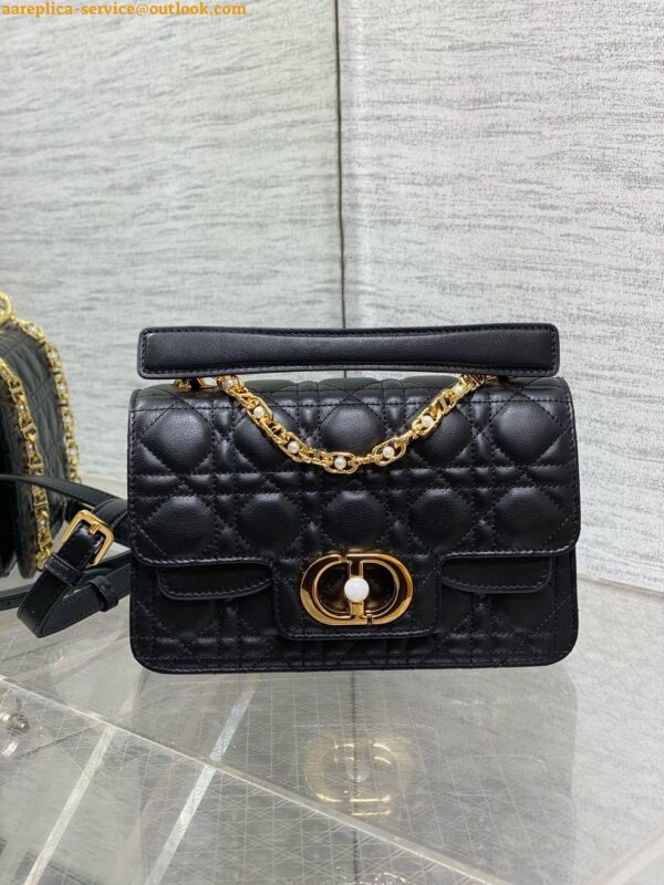 Replica Dior Small Jolie Top Handle Bag in Black Cannage Calfskin 9