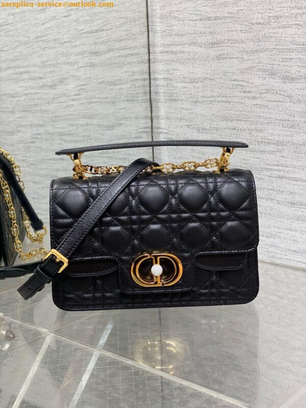 Replica Dior Small Jolie Top Handle Bag in Black Cannage Calfskin 12