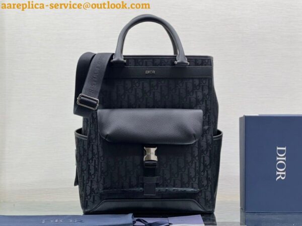 Replica Dior Explorer Tote Bag In Black Dior Oblique Mirage Technical Fabric 4