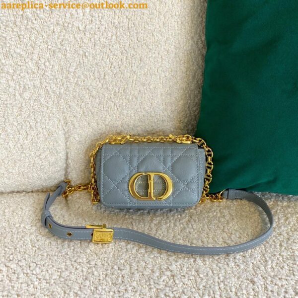 Replica Dior Caro Micro Bag In Blue Cannage Calfskin 11