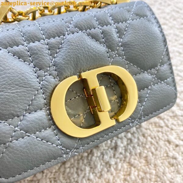 Replica Dior Caro Micro Bag In Blue Cannage Calfskin 13