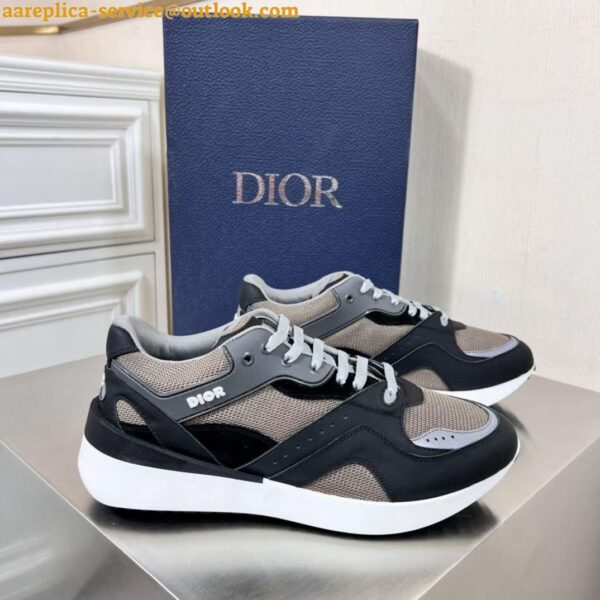 Replica Dior Men's B29 Sneakers In Gray Mesh and Black Suede